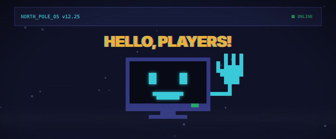 NORTH_POLE_OS computer character waving hello