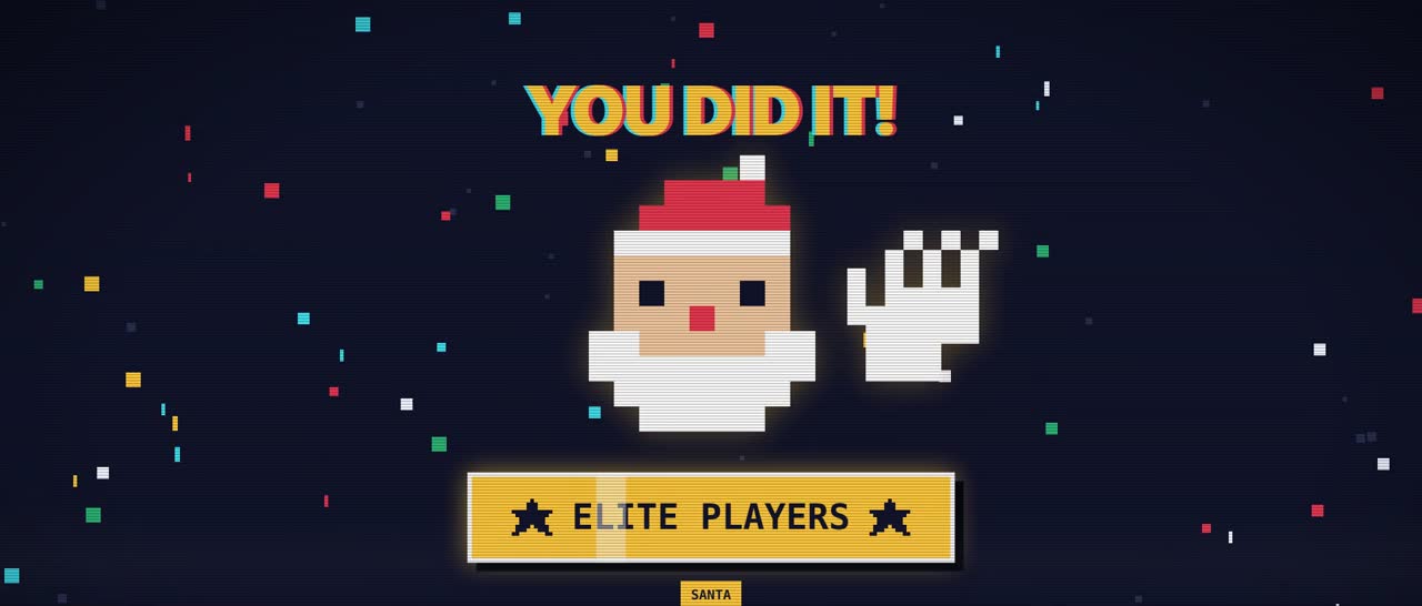 Victory video: pixel Santa thanking the Elite Players